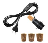Kit Lampe Bouteille, Douille E14 avec Cable et interrupteur 2.4M, Douille pour Bouteille Lampe, Inclus 3 Couvercles en Bois, Adaptateur de Bouteilles, Douilles Ampoule pour Différent Bouteilles, Noir