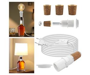 Kit Lampe Bouteille, E14 Adaptateur Bouteille pour Douille de Lampe, Support Lampe Bouteille avec Interrupteur et Cable 240 cm, 3 Tailles de Bouchons, pas D'ampoule, Abat-jour, pour Chambre Bureau