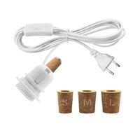 Kit Lampe Bouteille, E27 Support Ampoule avec 2.4M Câble, Douille Bouteille Lampe, Adaptateur de Bouteille, Inclus 3 Couvercles en Bois, Douille Ampoule pour Bouteille, Pour DIY Abat Jour, Blanc