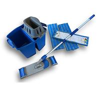 Kit Lave Sol Easy Press Pro | Seau double Compartiment avec Tuyau de Remplissage Aquafill | 3 Franges Micro Easy | Manche Télescopique 80/140 cm | Nettoyage Efficace | Kibros EASYKIT2