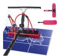 Kit lave-vitre ajustable avec perche telescopique (1.25-6m) double brosse et raclette tuyau integre accessoires inclus