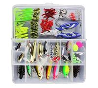 Kit Leurres de Pêche - Spinnerbaits, Vers Plastique, Minnow, Popper, Leurres Souples avec Jigs et Crochets - Kit Portable avec Boîte