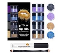 Kit Lèvres Pailleté | Poudre à Lèvres Scintillante Tenue Longue avec Apprêt et Pinceau - Maquillage Brillant Pour Femmes Maman Copine Voyage Fête Mariage Réunion Familiale Événement Vacances Halloween