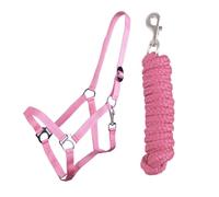 Kit licol et longe avec mousqueton réglable Licol pour cheval Cheval Cheval en bois Corde d'attache (Rose, Mini Shetty)