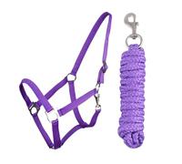 Kit licol et longe avec mousqueton réglable Licol pour cheval Cheval Cheval en bois Corde d'attache (Violet, Mini Shetty)