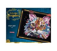 Lansay - COLLECTION SEQUINS - Pop Art Chat - Nouveau - Créez un Tableau Étincelant en Sequins d'un Chat - Compartiment de Rangement Inclus - Activité Créative pour Adultes et Adolescents Dès 14 Ans