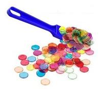 Kit loto baton ramasse jetons magnetique bleu et 100 pions transparents aimantes - accessoires bingo 2 en 1 - set jeu et carte