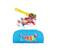 cavernedesjouets Kit Loto Complet 3 en 1 : 100 pions magnetiques + Baton ramasse jetons + Trousse Rangement Bleu - Set Accessoires Jeu Bingo et 1 Carte