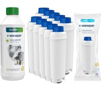 Kit machine à espresso : 10x Wessper AquaLunga cartouche de filtre à eau pour machine à espresso DeLonghi (SER3017 DLS C002) + Wessper CleanMax 500ml détartrant