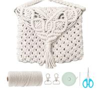 Kit Macramé Boho Bandoulière WEBEEDY avec Instructions pour Débutants - Sac au Crochet Main pour Femmes - Décoration de Plage (Beige)