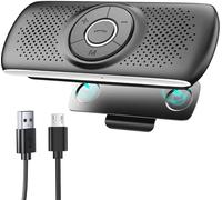 Kit Main Libre Voiture Bluetooth 5.0 avec Clip, Emplacement pour Carte TF, Microphone Intégré, Prise en Charge de Siri et Google Assistant, pour la Musique, Le GPS et Les Appels
