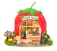 Kit maison de poupée en bois, décoration d'étagère créative, kit de maison de poupée DIY avec éclairage LED, modèle 3D, cadeaux créatifs pour amis et parents (Fraise)