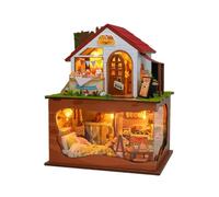 Kit maison de poupée miniature à faire soi-même, maison de boulangerie forestière avec lumières LED, modèle en bois à double niveau, 20 x 16 x 24,5 cm, fait à la main avec meubles et accessoires