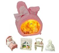 Kit maison de poupée miniature à faire soi-même, ours en peluche avec meubles, excellent cadeau artisanal pour anniversaire, Saint-Valentin (maison de lapin)