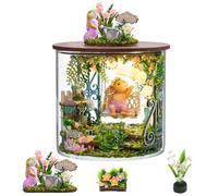 Kit maison de poupée miniature à monter soi-même, maison de poupée miniature 3D en bois, maison magique avec housse anti-poussière et LED (jardin de conte de fée)