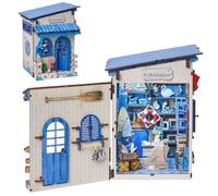 Kit maison de poupée miniature à monter soi-même, thème boutique île grecque, puzzle 3D en bois avec lumières LED, artisanat adulte