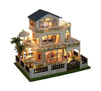 Kit maison en bois 3D - Artisanat de bricolage miniature, modèle de villa avec caractéristiques LED, ensemble fait main | Projet de création idéal pour garçons, adolescents, jeunes, filles, fils, a