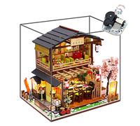 Kit maison miniature à faire soi-même - Maison de poupée - Style japonais - Sushi Shop - Mini maison de poupée en bois - Chambre créative avec housse anti-poussière et musique