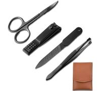 Kit Manucre Pedicure, 4pcs Ensemble de Coupe-Ongles Professionnel, Coupe-Cuticule en Acier Inoxydable, Kit de Manucure de Pédicure avec Boîte de Voyage et Maison Exquise (Brun)