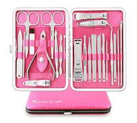 Kit Manucre Pedicure Coupe Ongle Professionnel Coupe Cuticule Acier Inoxydable Trousse Manucure Pedicure Set de 23pcs avec Exquis La Boîte (Rose/Argent)