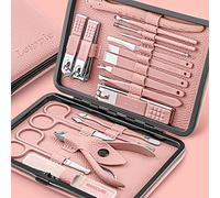 Kit Manucre Pedicure - Coupe Ongle Professionnel Coupe Cuticule Acier Inoxydable - Trousse Manucure Pedicure Set de 18pcs avec Exquis La Boîte (Rose)