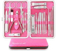 Kit Manucre Pedicure Coupe Ongle Professionnel Coupe Cuticule Acier Inoxydable Trousse Manucure Pedicure Set De 23pcs Avec Exquis La Boîte (Rose/Argent).[Y718]