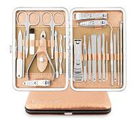 Kit Manucre Pedicure Coupe Ongle Professionnel Coupe Cuticule Acier Inoxydable Trousse Manucure Pedicure Set de 23pcs avec Exquis La Boîte (Or/Argent)
