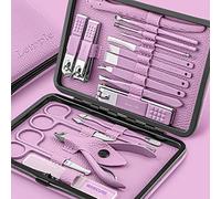 Kit Manucre Pedicure - Coupe Ongle Professionnel Coupe Cuticule Acier Inoxydable - Trousse Manucure Pedicure Set de 18pcs avec Exquis La Boîte (Violet)