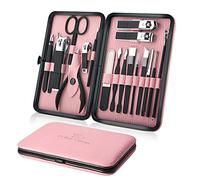 Kit Manucre Pedicure - Coupe Ongle Professionnel Coupe Cuticule Acier Inoxydable - Trousse Manucure Pedicure Set de 18pcs avec Exquis La Boîte by Keiby Citom (Noir & Rose)