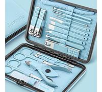 Kit Manucre Pedicure - Coupe Ongle Professionnel Coupe Cuticule Acier Inoxydable - Trousse Manucure Pedicure Set de 18pcs avec Exquis La Boîte (Bleu)