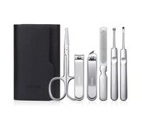Kit Manucre Pedicure Kit de manucure et pédicure professionnel en acier inoxydable 6 pièces, ensemble de coupe-ongles, ciseaux à ongles portables, kit de toilettage avec étui de voyage en cuir(Black)