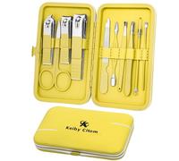 Kit Manucre Pedicure Mini Coupe Ongle Professionnel Coupe Cuticule Femme, Trousse Manucure Pedicure Set de 10pcs (Jaune)