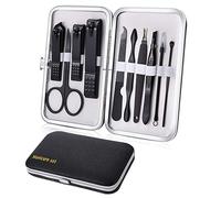 Kit Manucre Pedicure Mini Coupe Ongle Professionnel Coupe Cuticule Homme, Trousse Manucure Pedicure Set de 10pcs (Noir)