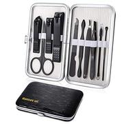 Kit Manucre Pedicure Mini, trousse de coupe-ongles de voyage, outils de soins de pédicure, trousse de toilettage en acier inoxydable 10pcs (Blanc Noir)