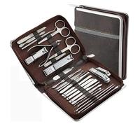 Kit Manucre Pedicure, Set de Manucure, Ensemble de ciseaux, coupe-cuticules et outils for ongles en acier inoxydable, étui de voyage(Brown)