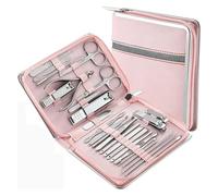 Kit Manucre Pedicure, Set de Manucure, Ensemble de ciseaux, coupe-cuticules et outils for ongles en acier inoxydable, étui de voyage(Light red)