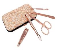 Kit Manucre Pedicure, Set de Manucure, Ensemble de manucure coupe-ongles en acier inoxydable, or rose, 5 pièces