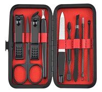 Kit Manucre Pedicure, Set de Manucure, Ensemble d'outils multifonctions for le soin quotidien des mains et des pieds, ciseaux, pinces, cure-oreilles(Red)
