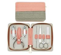Kit Manucre Pedicure, Set de Manucure, Kit de toilettage en acier inoxydable 7 pièces, outils de soin des ongles avec étui de voyage(Light red)