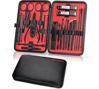 Kit Manucure 23pcs Coupe Ongle Set Manucure Pedicure Kit Ongle En Acier Inoxydable Portable Ensemble De Coupe-Ongles Avec Coffret Cuir Inclus Trousse Manucure Femme Hommes Pedicure Set, Noir Rouge