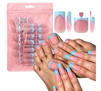 Kit manucure acrylique mat à presser French Tip 30 pièces Bleu | Doigts d'orteils pour porter des photos prêts à l'emploi, préparation de routine pour l'échange