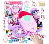 Kit Manucure Enfant Fille,Nail Art Jouet Cadeau,Contient Sèche Ongles,Peel-off Pailleté Vernis à Ongles,du glitter,des autocollants amusants,etc. 6+ Ans Cadeau d'anniversaire De Noël pour Filles