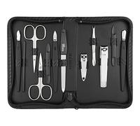 Kit manucure Solingen 12 pièces - kit ongle, coupe ongle, limes a ongles professionnelle, pince a epiler, repousse ongles, pousse cuticule, étui en cuir synthétique avec effet de fibre de carbone