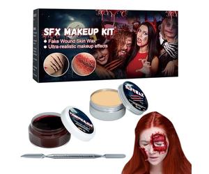 Kit Maquillage Effets Spéciaux Halloween - À Cicatrices & Gel Sang Coagulé Set 2-en-1 | Créateur Professionnel De Blessures Factices Et Balafres Au Couteau Avec Spatule | Pour Cosplay, Zombie, Th