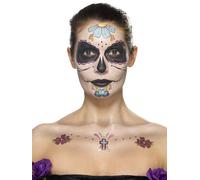 Kit Maquillage Fleurs Bleues Femme Dia De Los Muertos Taille Unique Bleu