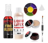 Kit Maquillage Halloween Professionnel, Latex Liquide Maquillage, Avec Faux Sang, Faux Sang Coagulé, Scar Wax Maquillage, Maquillage Noir et Blanc Visage pour Carnavals, Bals, Jeux de Rôle, 7 Pièces