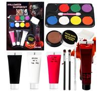 Kit Maquillage Halloween Professionnel pour Faux Sang Enfant Adulte, Maquillage Halloween pour Visage Adulte, Kit Halloween Makeup Palette Peinture Corporelle Palette de 8 Couleurs + Faux Sang