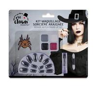 Kit Maquillage Sorcière - PTIT CLOWN - 12800 - Faux ongles noirs - Rouge à lèvres noir - Tatouage araignée