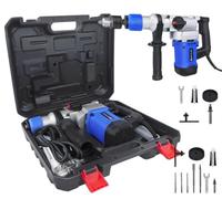 Kit marteau piqueur de démolition électrique 1500 W avec poignée rotative à 360°, 6 vitesses variables, avec graisse, burin, forets