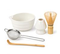 Kit Matcha 5 Pièces Complet - Bol à Bec Verseur, Fouet Chasen en Bambou, Support, Cuillère Chashaku et Tamiseur Inox - Set de Préparation pour Thé Matcha et Matcha Latte